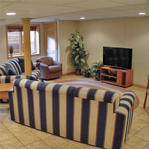 A Finished Basement Living Room Area in Ogdensburg, NY