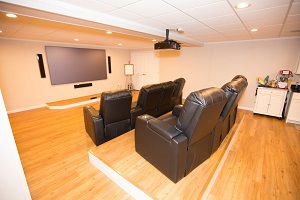 A basement turned into a home theater in Syracuse