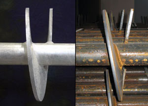 a proper and improper helical blade system in two different foundation piers in Clay.