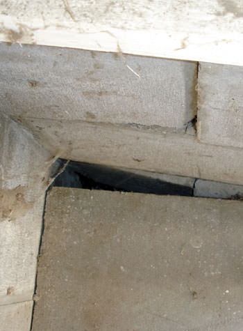 inward rotation of a foundation wall damaged by street creep in a garage in Geneva