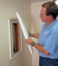 wall anchor covers installed in a foundation repair for a Baldwinsville home.