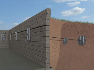 A graphic illustration of a foundation wall system installed in Fulton