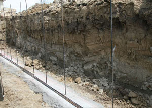Soil layers exposed while excavating to construct a new foundation in Penfield